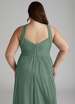 Azazie Hillian Bridesmaid Dresses Eucalyptus A-Line Halter Pleated Mesh Dress image9