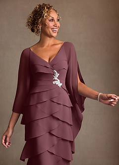 Azazie Arabinda Mother of the Bride Dresses Sangria Sheath Ruched Chiffon Dress image5