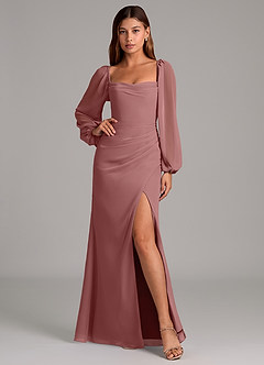 Azazie Brixley 신부 들러리 드레스 인어 긴팔 쉬폰 바닥 길이 드레스 image6