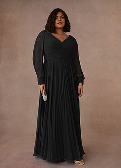 Azazie Zina Mother of the Bride Dresses Black A-Line Pleated Chiffon Dress image7