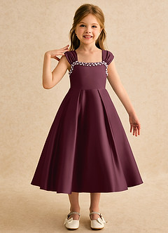 Azazie Yosemite Blumenmädchenkleider Ballkleid Herzausschnitt Matte Satin Kleid Cabernetrot image1