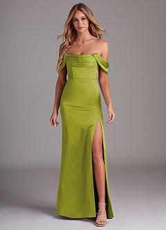 Azazie Saige Vestidos de damas de honor Vestido de Hierba De Limón de Satén Elástico de Corte Recto con Vestidos sin tirantes image3