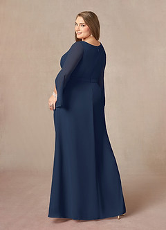 Azazie Belinda Mother of the Bride Dresses Dark Navy A-Line V-Neck Pleated Chiffon Dress image9