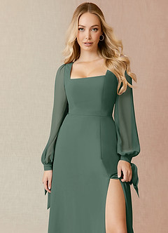 Azazie Leonia Bridesmaid Dresses Sea Moss A-Line Long Sleeve Chiffon Dress image5