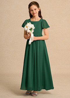 Azazie Joss Flower Girl Dresses Dark Green A-Line with Sleeves Chiffon Dress image12