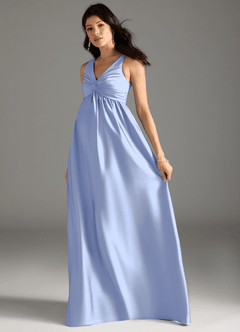 Azazie Yetta Maternity Bridesmaid Dresses A-Line Pleated Stretch Satin Floor-Length Dress image6