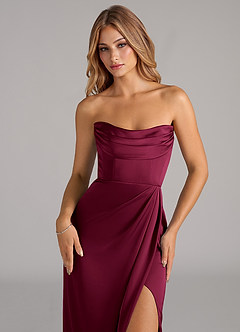 Azazie Johana Bridesmaid Dresses Burgundy Mermaid Off the Shoulder Stretch Satin Convertible Dress image2
