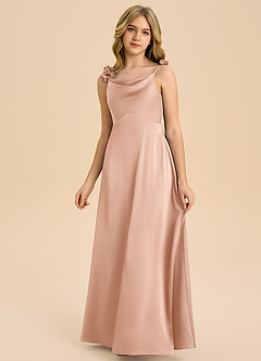 Azazie Gumdrop Junior Rose Gold Empire Pleated Stretch Satin Dress image3