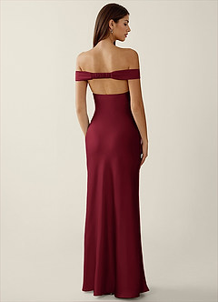 Gwendonme Merlot Satin Crystal Linen Prom Dress image2