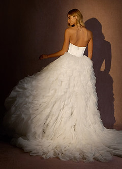 Azazie Viveca Wedding Dresses Diamond White Sheath Strapless Metallic Satin Dress image1