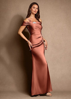 Azazie Altonia Moeder van de bruid jurken Zeemeermin Jurk van Stretch Satijn Off the Shoulder Klei image2