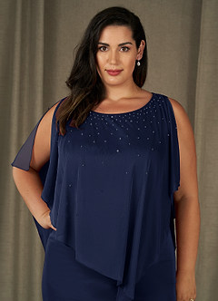 Azazie Aspyn Abiti per la Madre della Sposa Abito Tubino in Maglia Perline Marino Scuro image13