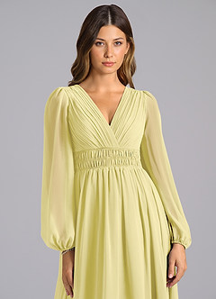 Azazie Palerma Brautjungfernkleider A-Linie Langarm Chiffon Kleid Zitronensorbet image6