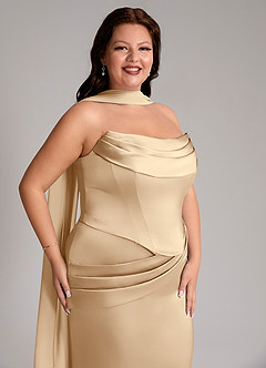 Azazie Sorrel Jurken voor bruidsmeisjes Converteerbaar Jurk van Stretch Satijn met Zeemeermin Strapless Champagne image10