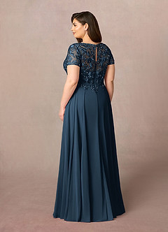 Azazie Adina At-home Try On Dresses Dark Navy A-Line Boatneck Sequins Chiffon Dress image9