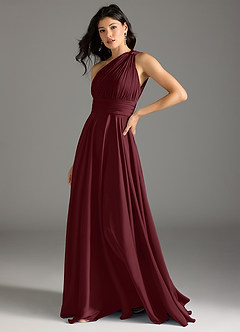 Azazie Charlize Bridesmaid Dresses Cabernet A-Line One Shoulder Stretch Satin Dress image12