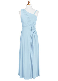 Azazie Brooke Junior Abito A-Line in Maglia Plissettato Azzurro image5