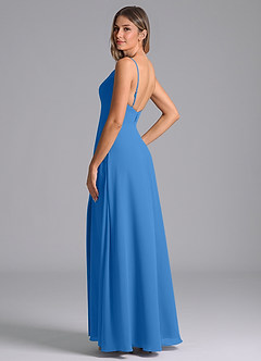 Azazie Sarella Bridesmaid Dresses Blue Jay A-Line with Pockets Chiffon Dress image4