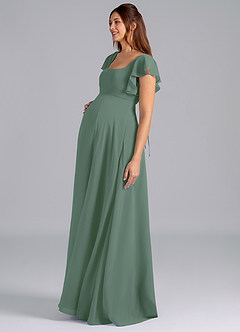 Azazie Bondi Maternity Bridesmaid Dresses A-Line Ruched Chiffon Floor-Length Dress image4
