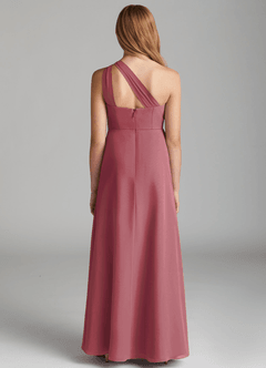 Azazie Maive Junior Vestido de Merlot de Gasa de Corte En A con Plisado image3