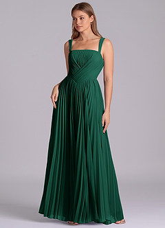 Azazie Mina Bridesmaid Dresses Emerald A-Line Pleated Chiffon Dress image1