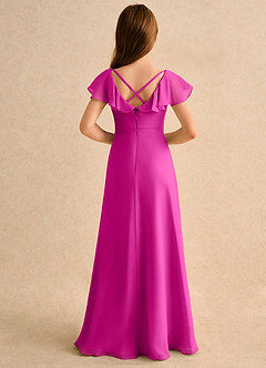 Azazie Nari Girls Formal Robe Demoiselle D'honneur Fillette Robe Trapèze en Mousseline de soie avec manches Fuchsia image2