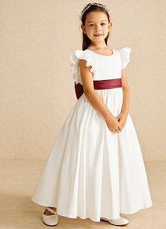 Azazie Aero Flower Girl Dresses Ivory Pomegranate A-Line Pleated Cotton Dress image5