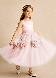 Azazie Vola vestidos de niña de las flores Vestido de Rosa Rubor de Tul de Princesa con Sin mangas image1