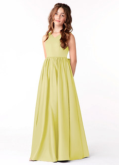 Azazie Hathaway Junior Robe Trapèze en Mat Satiné Arc Sorbet Citron image3