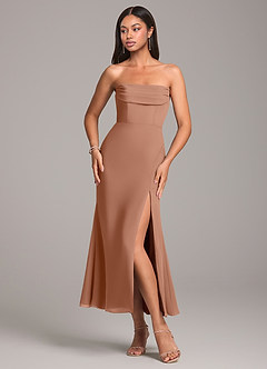 Azazie Saige Bridesmaid Dresses Bronzer Sheath Off the Shoulder Chiffon Convertible Dress image6