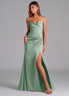 Azazie Claudelle Bridesmaid Dresses Agave Mermaid Strapless Stretch Satin Dress image1