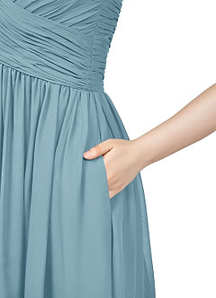 Azazie Angie Robes de demoiselle d'honneur Robe Trapèze en Mousseline de soie Corset Bleu Maussade image10