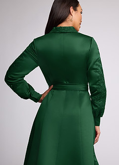 Azazie Ruth vestidos de madre de la novia Vestido de Verde Oscuro de Satin Mate de Corte En A con Encaje image5