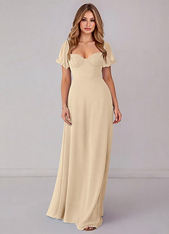 Azazie Fatima Bridesmaid Dresses Champagne A-Line with Pockets Chiffon Dress image3