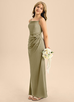 Azazie Renna Junior A-Linie Plissee Stretch-Satin Kleid Moosgrün image3