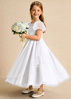 Azazie Duckie Abiti da Ragazza di Fiori Abito Principessa in Tulle Plissettato Bianco image4