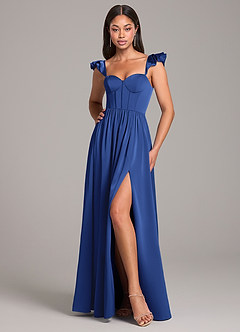 Azazie Denisse Bridesmaid Dresses Royal Blue A-Line Ruched Stretch Satin Dress image5