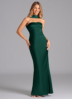Azazie Lusinda Vestidos de damas de honor Vestido de Esmeralda de Satén Elástico de Corte Sirena con Sin tirantes image3