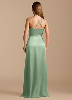 Azazie Trina Final Sale Matcha A-Line One Shoulder Metallic Satin Dress image9