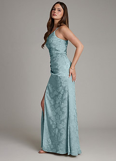 Azazie Mishka Bridesmaid Dresses Light Blue Jacquard Sheath One Shoulder Floral Jacquard Dress image6