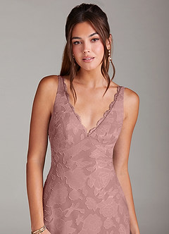 Azazie Tianna Bridesmaid Dresses Dusty Rose Sheath Lace Floral Burnout Dress image6