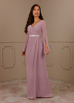 Azazie Belinda Mother of the Bride Dresses Dusty Rose A-Line V-Neck Pleated Chiffon Dress image1