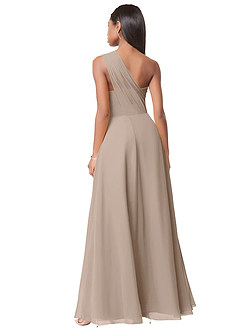 Azazie Ashley Bridesmaid Dresses Taupe A-Line Ruched Chiffon Dress image2