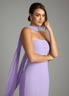 Azazie Saylor Vestidos de damas de honor Vestido de Lila de Gasa de Corte Sirena con Sin tirantes image2