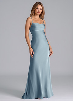 Azazie Seema Bridesmaid Dresses Dusty Blue Mermaid Corset Stretch Satin Dress image1