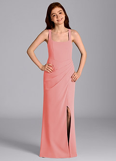Azazie Mero Junior Coral Mermaid Pleated Chiffon Dress image3