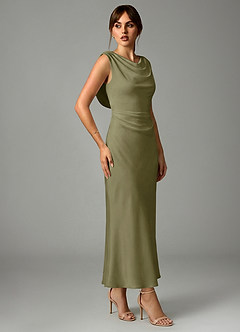 Azazie Kieryn Robes de demoiselle d'honneur Robe Sirène en Satin extensible Plissée Pistache image4