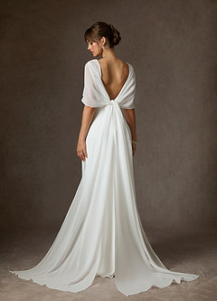 Azazie Caity Wedding Dresses Diamond White Fit and Flare Crepe Back Satin Dress image6