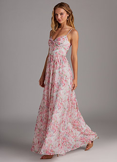 Azazie Zeya Bridesmaid Dresses Abstract Watercolor Floral A-Line V-Neck Pleated Chiffon Dress image3