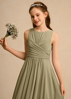 Azazie Ducky Girls Formal Flower Girl Dresses Moss Green A-Line Pleated Chiffon Dress image3
